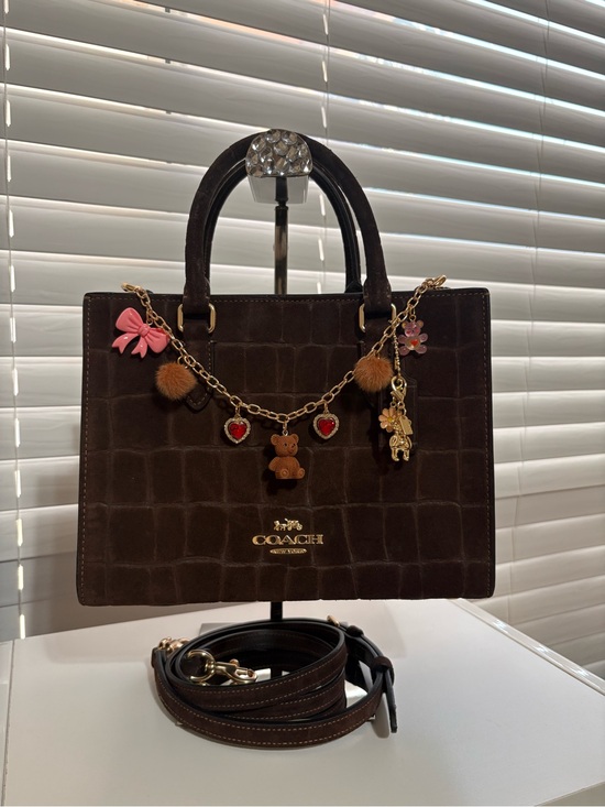 Coach Handbags - COACH Dark Brown Croc-Embossed Satchel Maggie Small Tote Bag.
